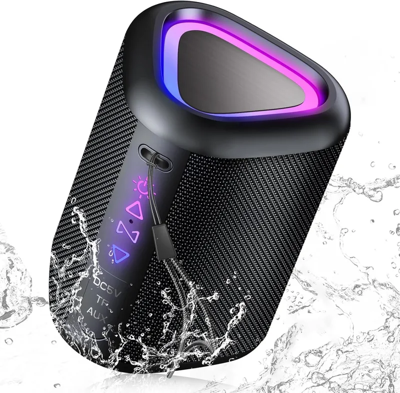 aowoka ▫️ Altifalante Bluetooth portátil potente e sem fios com luz LED, Bluetooth 5.4, 24 horas de autonomia, graves melhorados, som estéreo a 360°, à prova de água (IPX7), altifalante para exterior ideal para viagens/desporto/festas/ciclismo