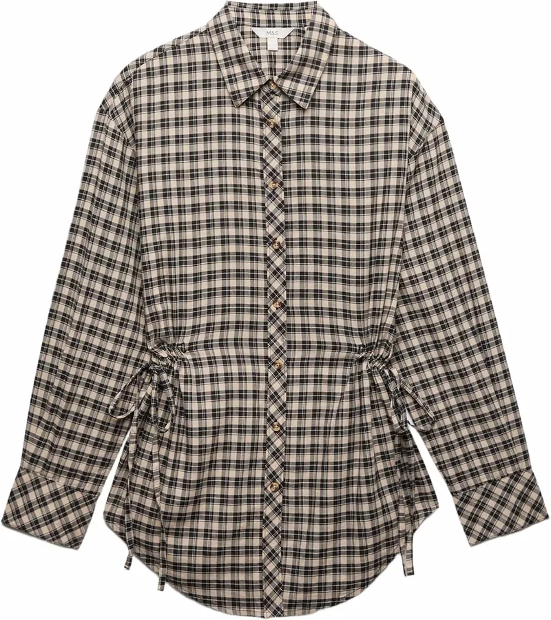Marks & Spencer ▫️ Camisa 100% algodão, xadrez, com cordão ajustável na cintura
