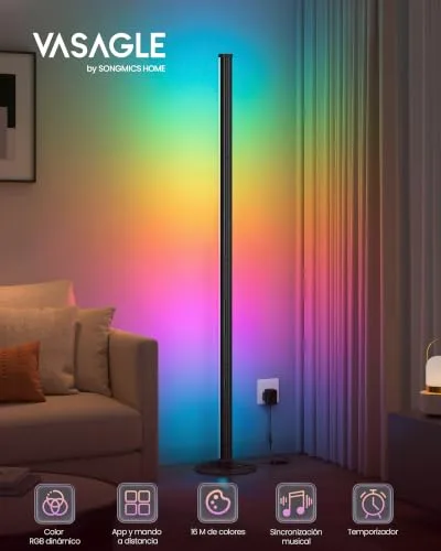 VASAGLE ▫️ Candeeiro de pé LED RGB, com regulação de intensidade, 3000K, preto mate 2