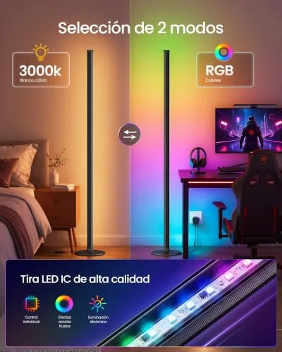 VASAGLE ▫️ Candeeiro de pé LED RGB, com regulação de intensidade, 3000K, preto mate 4