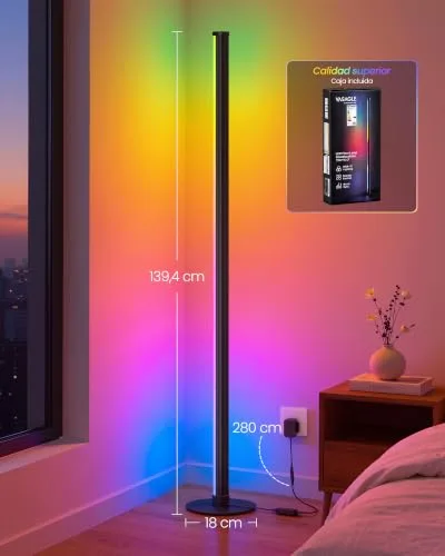 VASAGLE ▫️ Candeeiro de pé LED RGB, com regulação de intensidade, 3000K, preto mate 5