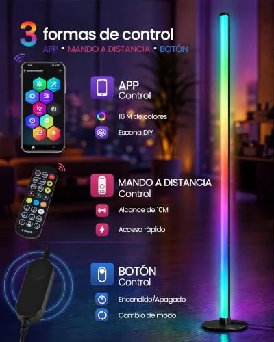 VASAGLE ▫️ Candeeiro de pé LED RGB, com regulação de intensidade, 3000K, preto mate 6