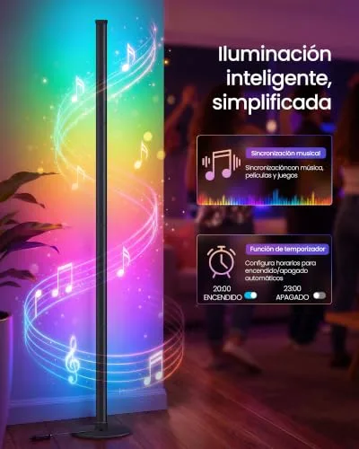 VASAGLE ▫️ Candeeiro de pé LED RGB, com regulação de intensidade, 3000K, preto mate 7