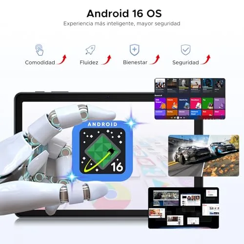 Easerush ▫️ Tablet P10 de 10 polegadas, Tablets Android 16 com Gemini AI, 48 GB de RAM + 128 GB de ROM, 7000 mAh, Unisoc T310 Quad-Core, 90 Hz, Face ID e 2 altifalantes - Tablet com teclado, caneta, capa, rato e auscultadores - Cinza 4