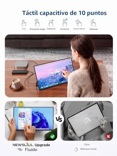 Newsoul ▫️ Monitor portátil tátil 4K, ecrã IPS de 15,6" com USB-C e agulha 3