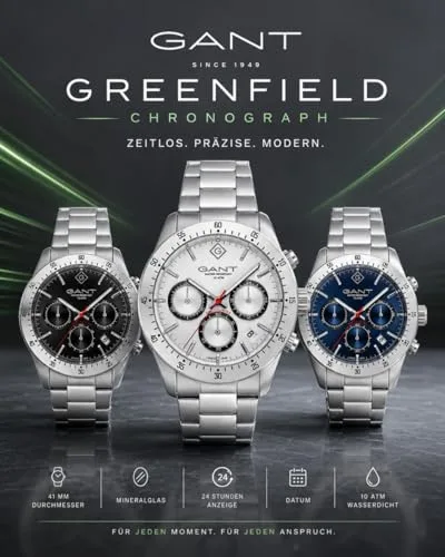 GANT ▫️ Greenfield G202003 - Relógio cronógrafo para homem, aço inoxidável, mostrador azul, quartzo, 10 ATM 5
