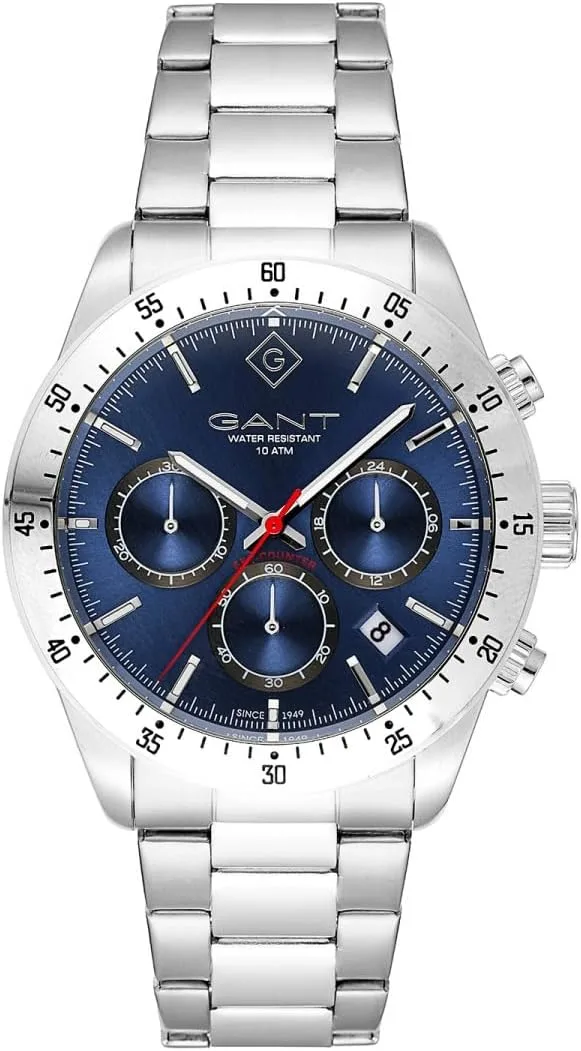 GANT ▫️ Greenfield G202003 - Relógio cronógrafo para homem, aço inoxidável, mostrador azul, quartzo, 10 ATM