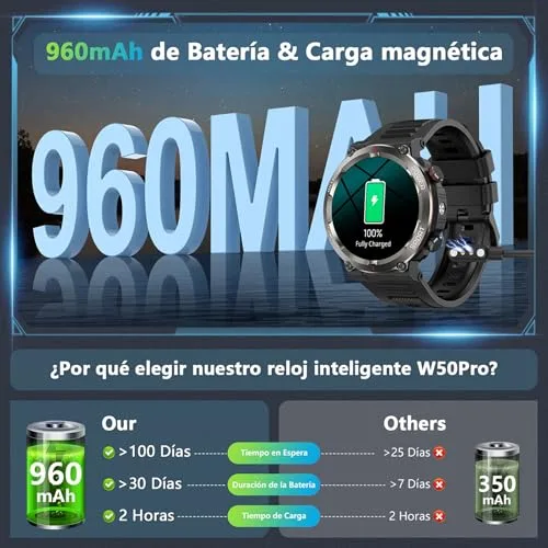 Baolubao ▫️ Relógio inteligente para homem, smartwatch para homem com lanterna, bússola e 2 braceletes 2