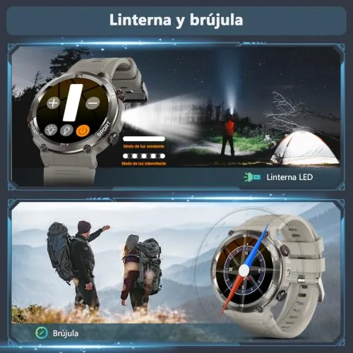 Baolubao ▫️ Relógio inteligente para homem, smartwatch para homem com lanterna, bússola e 2 braceletes 3