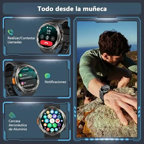 Baolubao ▫️ Relógio inteligente para homem, smartwatch para homem com lanterna, bússola e 2 braceletes 5