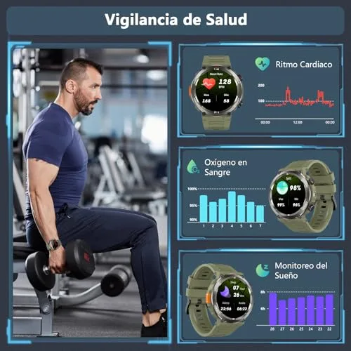 Baolubao ▫️ Relógio inteligente para homem, smartwatch para homem com lanterna, bússola e 2 braceletes 6