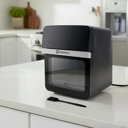 M mimotec ▫️ Fritadeira de ar quente Vera Touch 10 L, fritadeira sem óleo, 1800 W, 10 menus digitais, ecrã tátil, função grelhador, temporizador regulável, 2 níveis, temperatura 80-200 °C, cozinha saudável 2