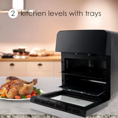 M mimotec ▫️ Fritadeira de ar quente Vera Touch 10 L, fritadeira sem óleo, 1800 W, 10 menus digitais, ecrã tátil, função grelhador, temporizador regulável, 2 níveis, temperatura 80-200 °C, cozinha saudável 3