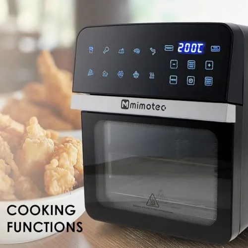 M mimotec ▫️ Fritadeira de ar quente Vera Touch 10 L, fritadeira sem óleo, 1800 W, 10 menus digitais, ecrã tátil, função grelhador, temporizador regulável, 2 níveis, temperatura 80-200 °C, cozinha saudável 6
