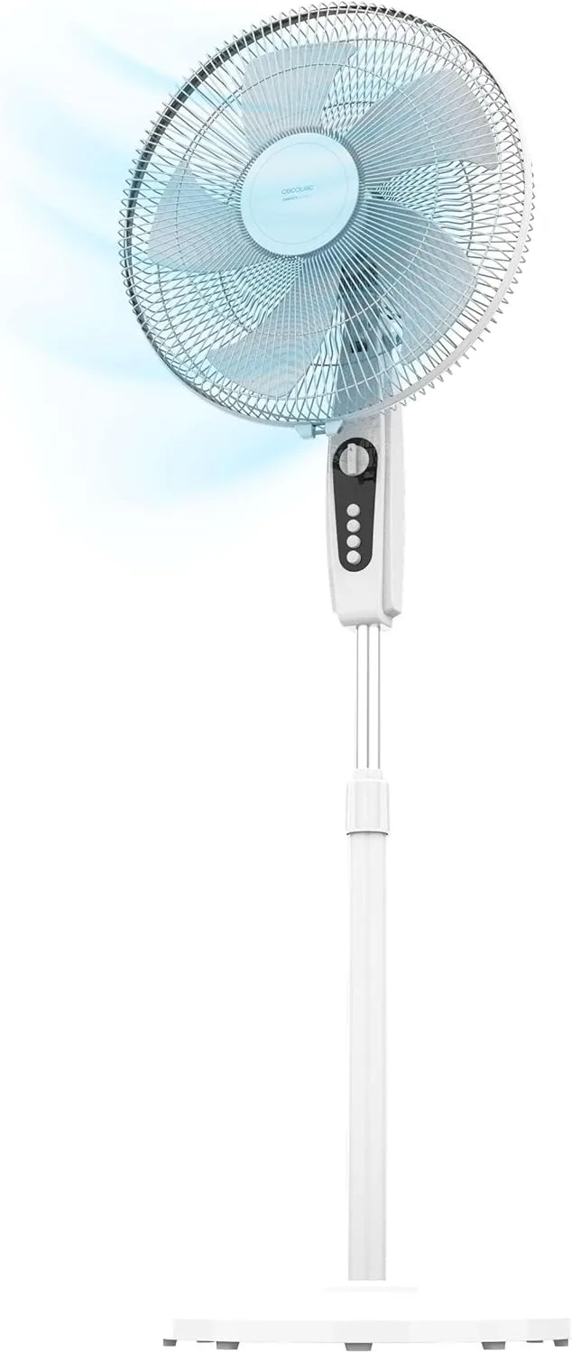 Cecotec ▫️ EnergySilence 515 MaxFlow White Heat Ventilador de chão ajustável em altura. 45W, 16" de diâmetro, 5 pás, temporizador 1h, 3 velocidades e oscilação automática, altura até 135cm, branco