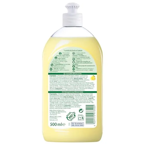 FROSCH ▫️ Detergente líquido para lavar louça à mão, bálsamo ecológico com aroma a limão, desengordura e protege a pele, testado dermatologicamente com pH neutro, limpeza e higiene eficazes - Embalagem de 8 x 500 ml 3