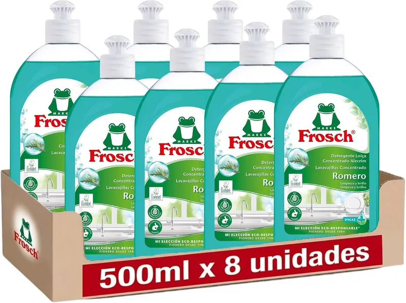 FROSCH ▫️ Detergente líquido concentrado ecológico para lavar louça à mão com alecrim, limpeza e higiene eficazes, pH neutro - Embalagem de 8 x 500 ml