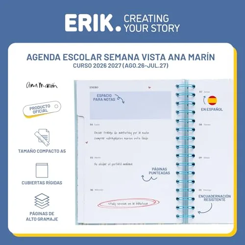 Grupo Erik ▫️ Agenda escolar 2026-2027 Semana Vista Ana Marin em espanhol 2