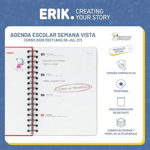 Grupo Erik ▫️ Agenda Snoopy 2026-2027 com visualização semanal 2