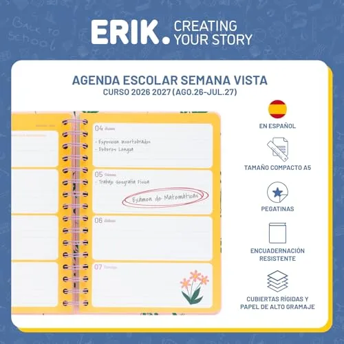 Grupo Erik ▫️ Agenda escolar 2026-2027 Semana Vista Amlie em espanhol 2