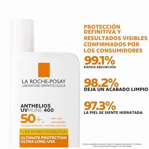 La Roche-Posay ▫️ Protetor solar, FPS 50+, previne o stress oxidativo, resistente à água, ao suor e à areia, fórmula com Mexoryl 400, fluido invisível, Anthelios UV-MUNE 400, 50 ml 5