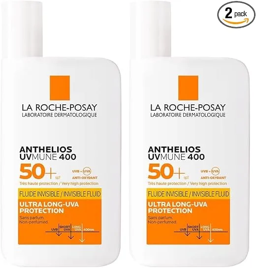 La Roche-Posay ▫️ Protetor solar, FPS 50+, previne o stress oxidativo, resistente à água, ao suor e à areia, fórmula com Mexoryl 400, fluido invisível, Anthelios UV-MUNE 400, 50 ml