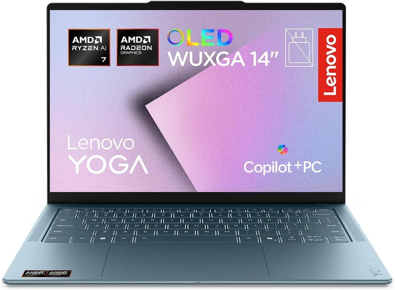 Lenovo ▫️ Yoga Slim 7 11.ª Geração – Portátil com IA, ecrã OLED de 14'' (AMD Ryzen AI 7 445, 32 GB de RAM, SSD de 1 TB, USB-C, Windows 11 Home, Copilot+ PC), teclado QWERTY espanhol, cor Tidal Teal