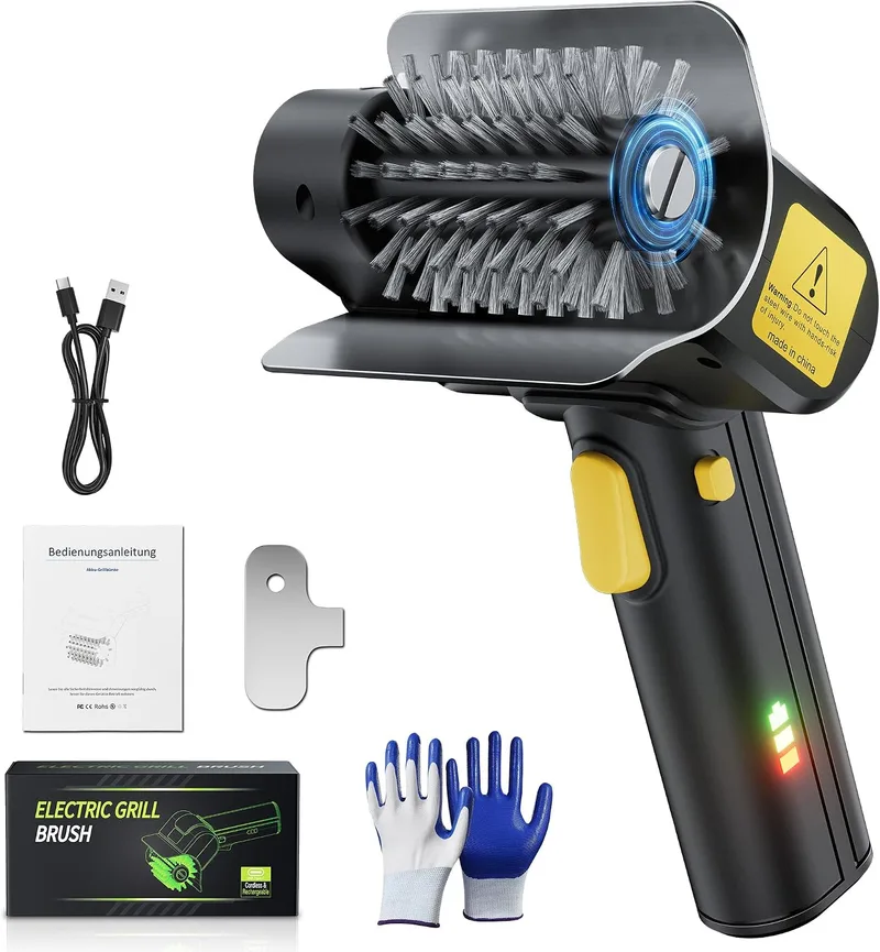 SOARUN ▫️ Escova elétrica para churrasqueiras ao ar livre, limpador elétrico recarregável de 1100 rpm, 100 minutos de autonomia, inclui escova de substituição, adequada para todas as churrasqueiras, oferta