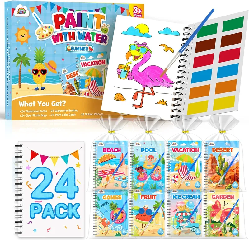 ZMLM ▫️ Livros para colorir com água com detalhes para aniversários infantis, presentes de aniversário para convidados da escola, brinquedos, livros infantis para colorir e trabalhos manuais para crianças dos 3 aos 9 anos (24 unidades)