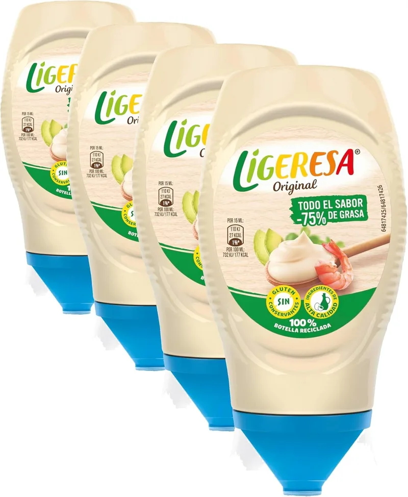 Maizena ▫️ Ligeresa Molho Bocabajo 60% menos gordura Original Adequado para vegetarianos 250 ml (Embalagem de 4)