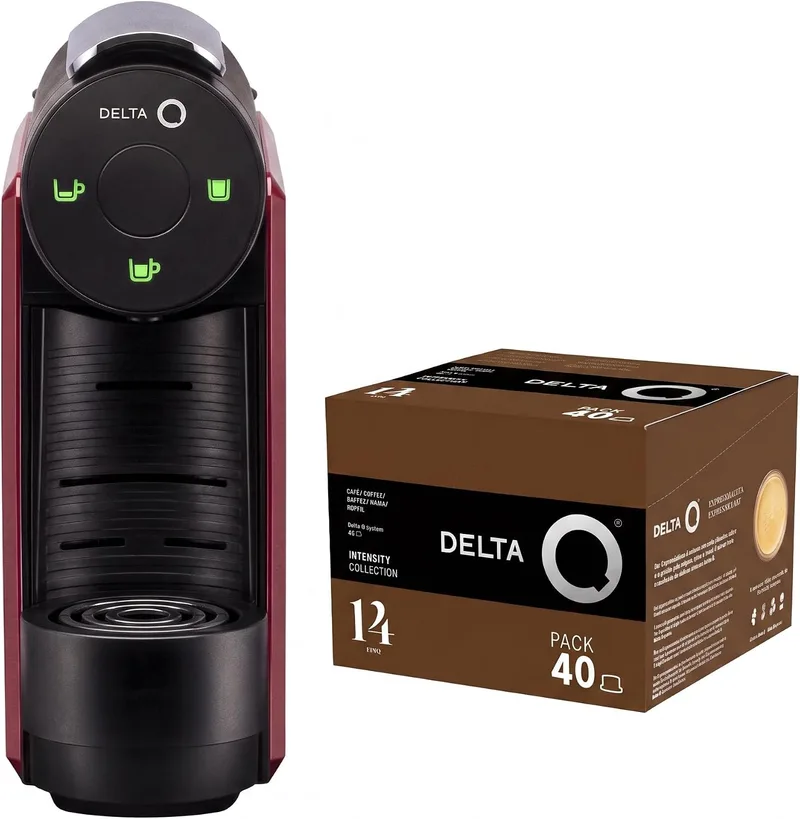 Delta Q ▫️ Conjunto de máquina de café com cápsulas - Mini Qool Vermelha - Para café, chá e bebidas quentes - Simples e prática - Design elegante - Inclui embalagem XL Epiq com 40 cápsulas