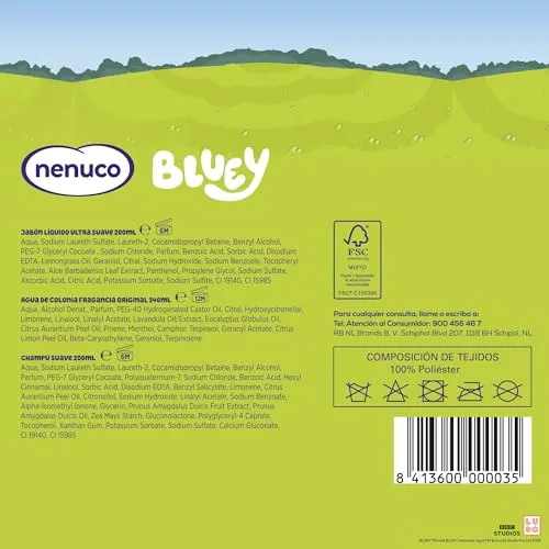 Nenuco ▫️ Conjunto Infantil Mochila Bluey – Edição Limitada, com champô suave de 200 ml, sabonete líquido de 200 ml e colónia de 240 ml 3