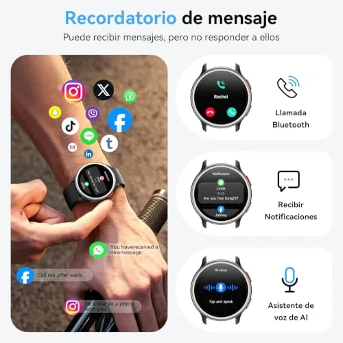 aeac ▫️ Relógio inteligente para mulher e homem, relógio inteligente redondo de 1,27" para mulher, compatível com iPhone/Samsung/Android, 2 braceletes e mais de 120 modos desportivos, monitor de sono, funções de saúde e fitness, resistente à água até 3 ATM, preto 2