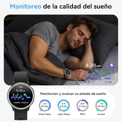 aeac ▫️ Relógio inteligente para mulher e homem, relógio inteligente redondo de 1,27" para mulher, compatível com iPhone/Samsung/Android, 2 braceletes e mais de 120 modos desportivos, monitor de sono, funções de saúde e fitness, resistente à água até 3 ATM, preto 4