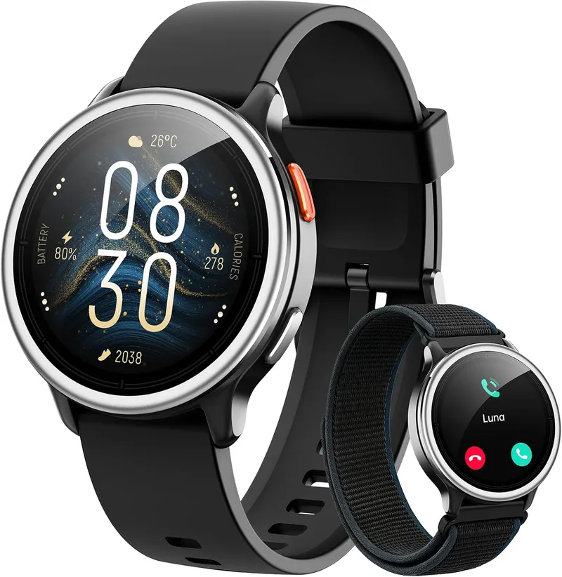 aeac ▫️ Relógio inteligente para mulher e homem, relógio inteligente redondo de 1,27" para mulher, compatível com iPhone/Samsung/Android, 2 braceletes e mais de 120 modos desportivos, monitor de sono, funções de saúde e fitness, resistente à água até 3 ATM, preto