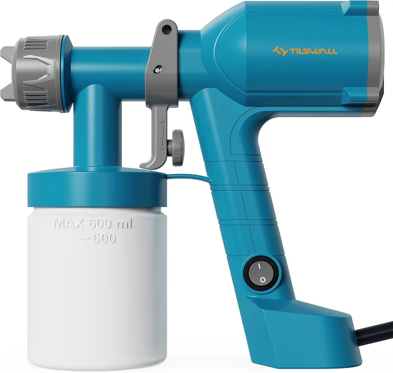 TILSWALL ▫️ Pistola de pintura elétrica com fio depósito de 600 ml | Tecnologia HVLP, design ultraleve, 2 bicos e 3 modos, pistola para pintar paredes e tetos, pulverização uniforme