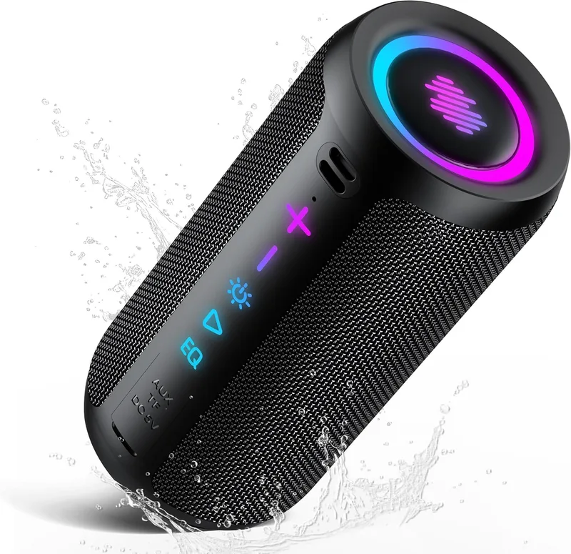 TIMU ▫️ Altifalante Bluetooth 5.4 Potente, 25 W, com 2 modos de equalização, alça de transporte, compatível com PC, 8 modos RGB, 24 horas de reprodução, emparelhamento TWS, IPX7, Micro SD e AUX