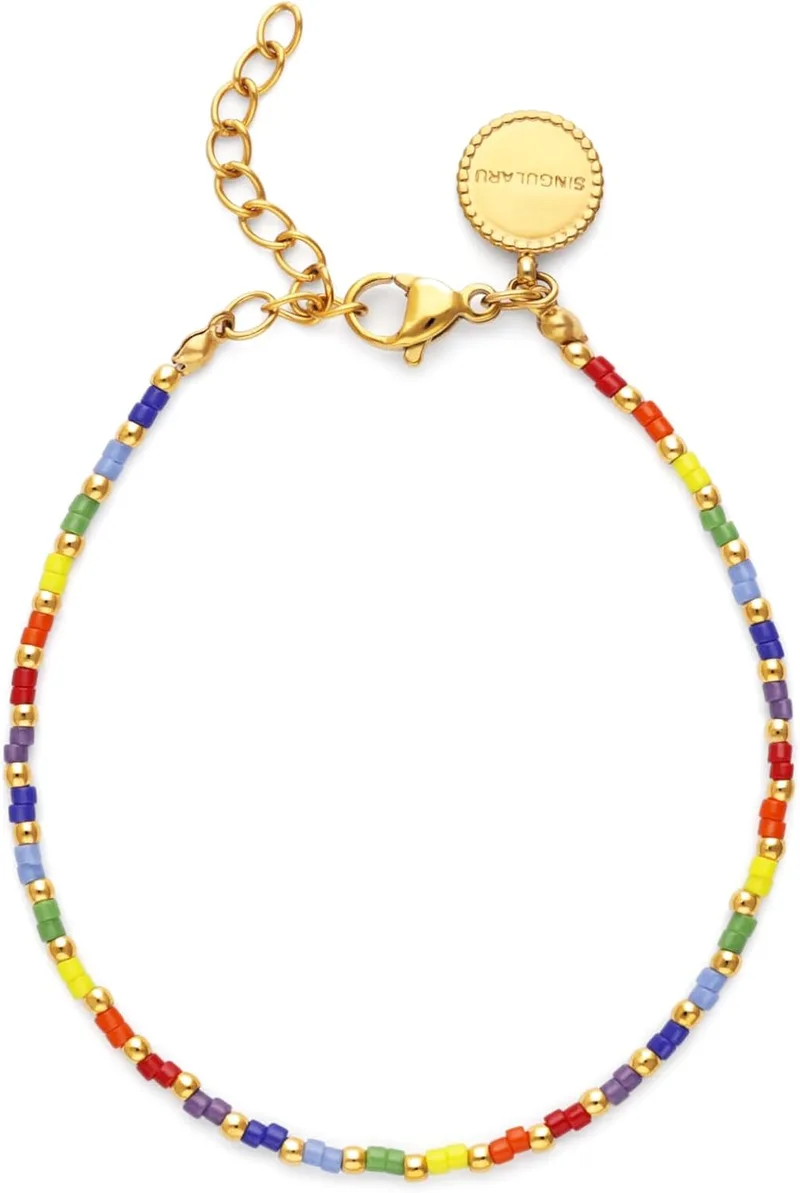 SINGULARU ▫️ Pulseira para mulher Rainbow Colors em aço banhado a ouro