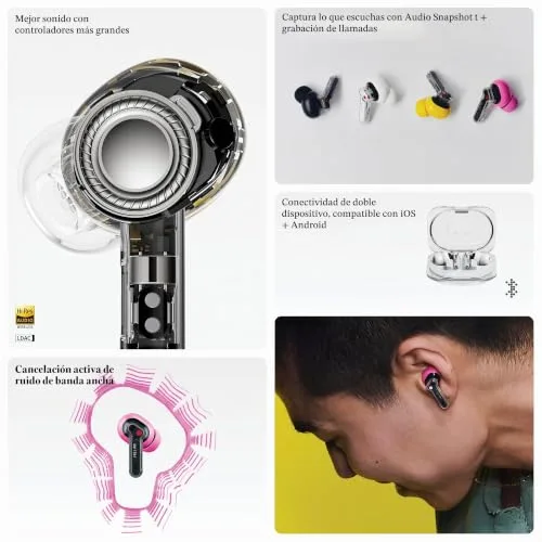 Nothing ▫️ Ear (3a) Auscultadores com cancelamento de ruído, ANC híbrido de 45 dB, áudio de alta resolução, reforço de graves de 12 mm, 6 microfones, Bluetooth Dual Connect para desporto, viagens e trabalho 2