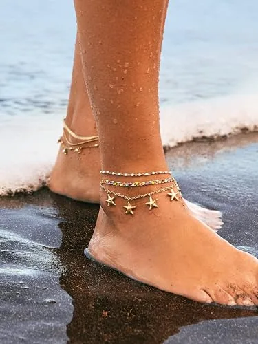 SINGULARU ▫️ Tornozeleira para Mulher Dots Branco Aço com Acabamento Dourado 4