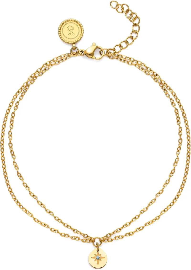 SINGULARU ▫️ Tornozeleira para Mulher Boho Polar Star em Aço com Acabamento Dourado