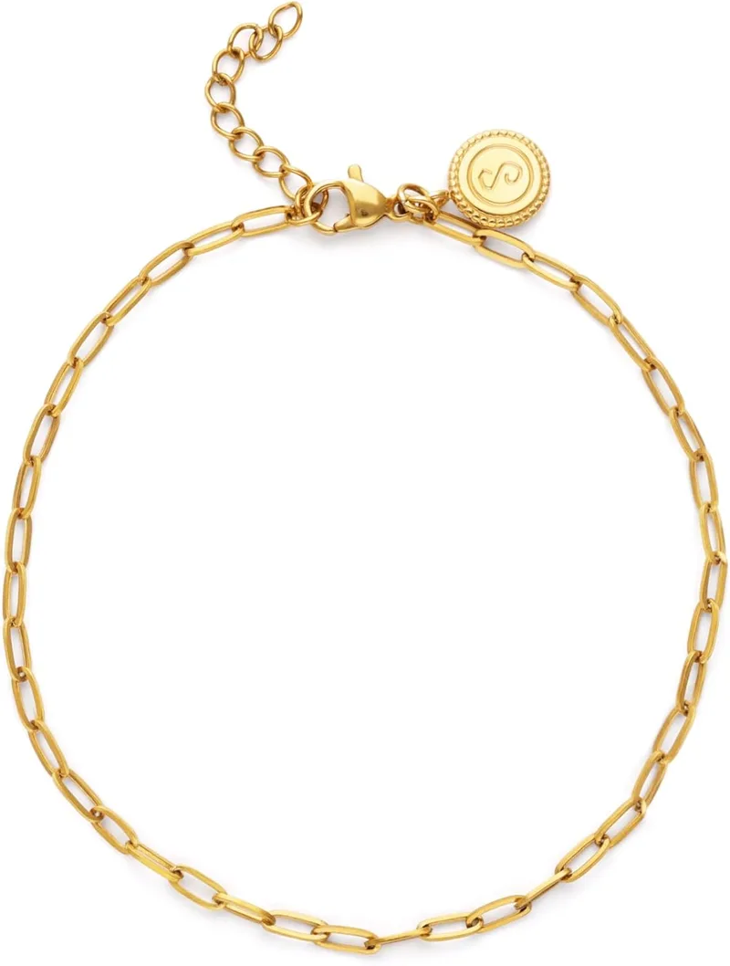 SINGULARU ▫️ Tornozeleira Feminina Chic em Aço com Banho de Ouro | Aço com banho de ouro de 18 quilates, resistente à água, com um design de mini elos entrelaçados.