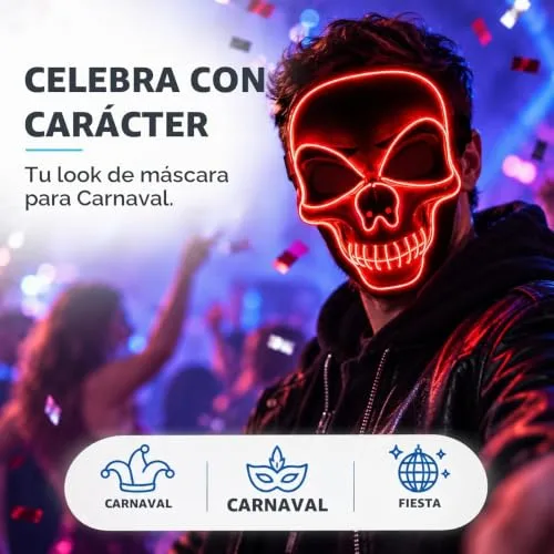 TK Gruppe Timo Klingler ▫️ Máscara LED de Halloween ao estilo «Purge», iluminação regulável e rosto luminoso – Fato para homens e mulheres para o Halloween e o carnaval (várias cores à escolha) 2