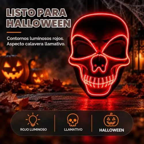 TK Gruppe Timo Klingler ▫️ Máscara LED de Halloween ao estilo «Purge», iluminação regulável e rosto luminoso – Fato para homens e mulheres para o Halloween e o carnaval (várias cores à escolha) 4