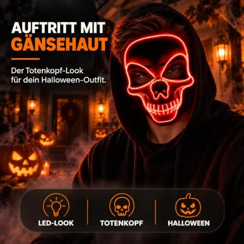 TK Gruppe Timo Klingler ▫️ Máscara LED de Halloween ao estilo «Purge», iluminação regulável e rosto luminoso – Fato para homens e mulheres para o Halloween e o carnaval (várias cores à escolha) 6