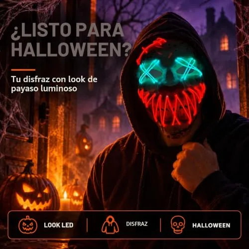 TK Gruppe Timo Klingler ▫️ Máscara LED de Halloween ao estilo «Purge», iluminação regulável e rosto luminoso – Fato para homens e mulheres para o Halloween e o carnaval (várias cores à escolha) 2