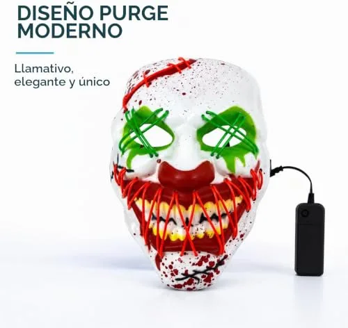 TK Gruppe Timo Klingler ▫️ Máscara LED de Halloween ao estilo «Purge», iluminação regulável e rosto luminoso – Fato para homens e mulheres para o Halloween e o carnaval (várias cores à escolha) 5