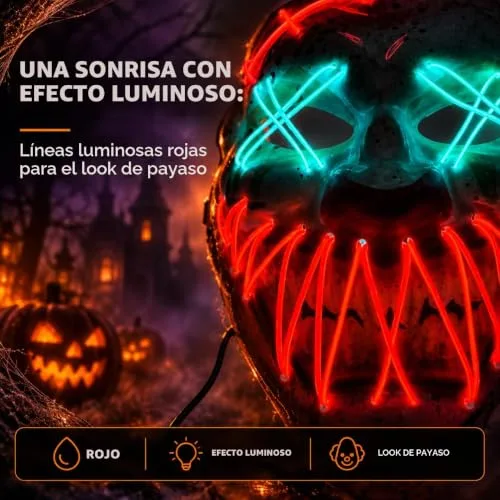 TK Gruppe Timo Klingler ▫️ Máscara LED de Halloween ao estilo «Purge», iluminação regulável e rosto luminoso – Fato para homens e mulheres para o Halloween e o carnaval (várias cores à escolha) 6
