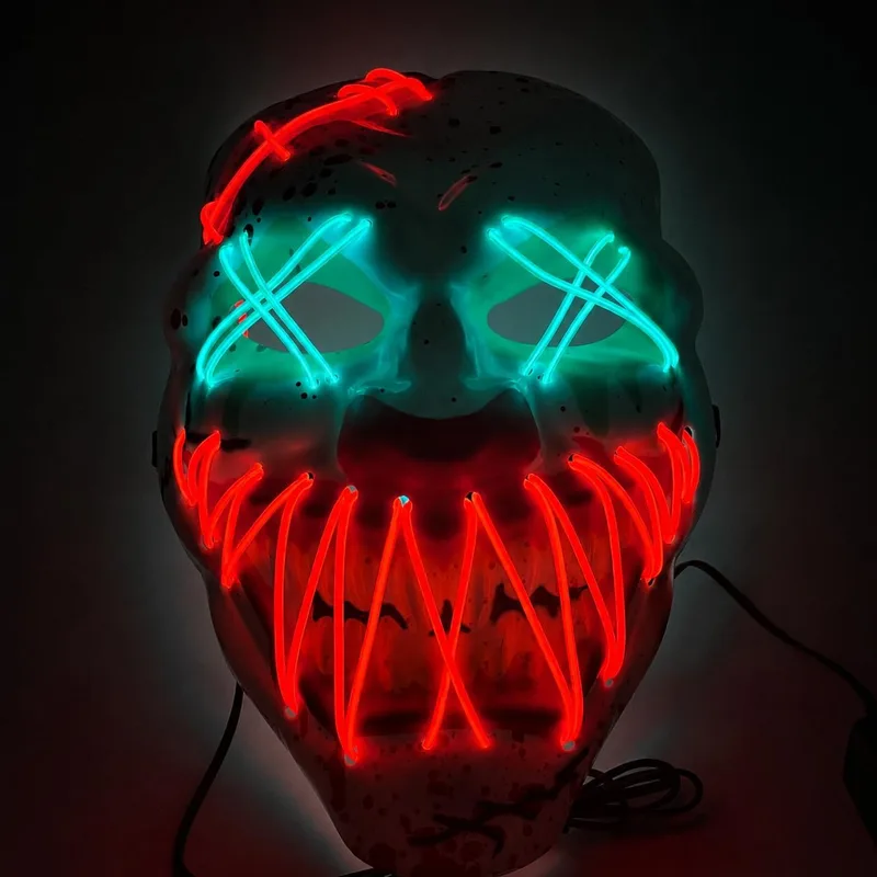 TK Gruppe Timo Klingler ▫️ Máscara LED de Halloween ao estilo «Purge», iluminação regulável e rosto luminoso – Fato para homens e mulheres para o Halloween e o carnaval (várias cores à escolha)