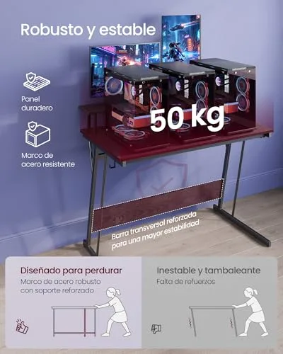 VASAGLE ▫️ Secretária para jogos com luzes LED e tomadas elétricas 7